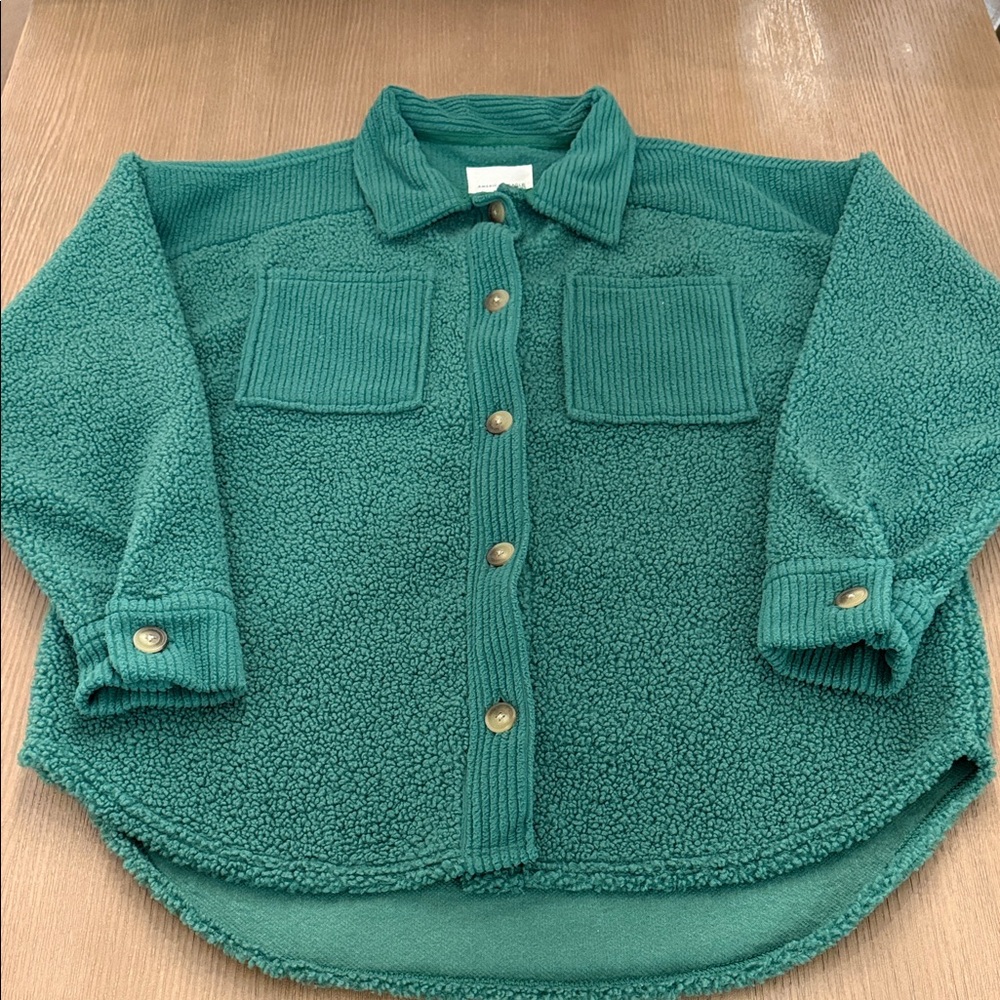 American Eagle Green Button-Up Fleece Size Small
